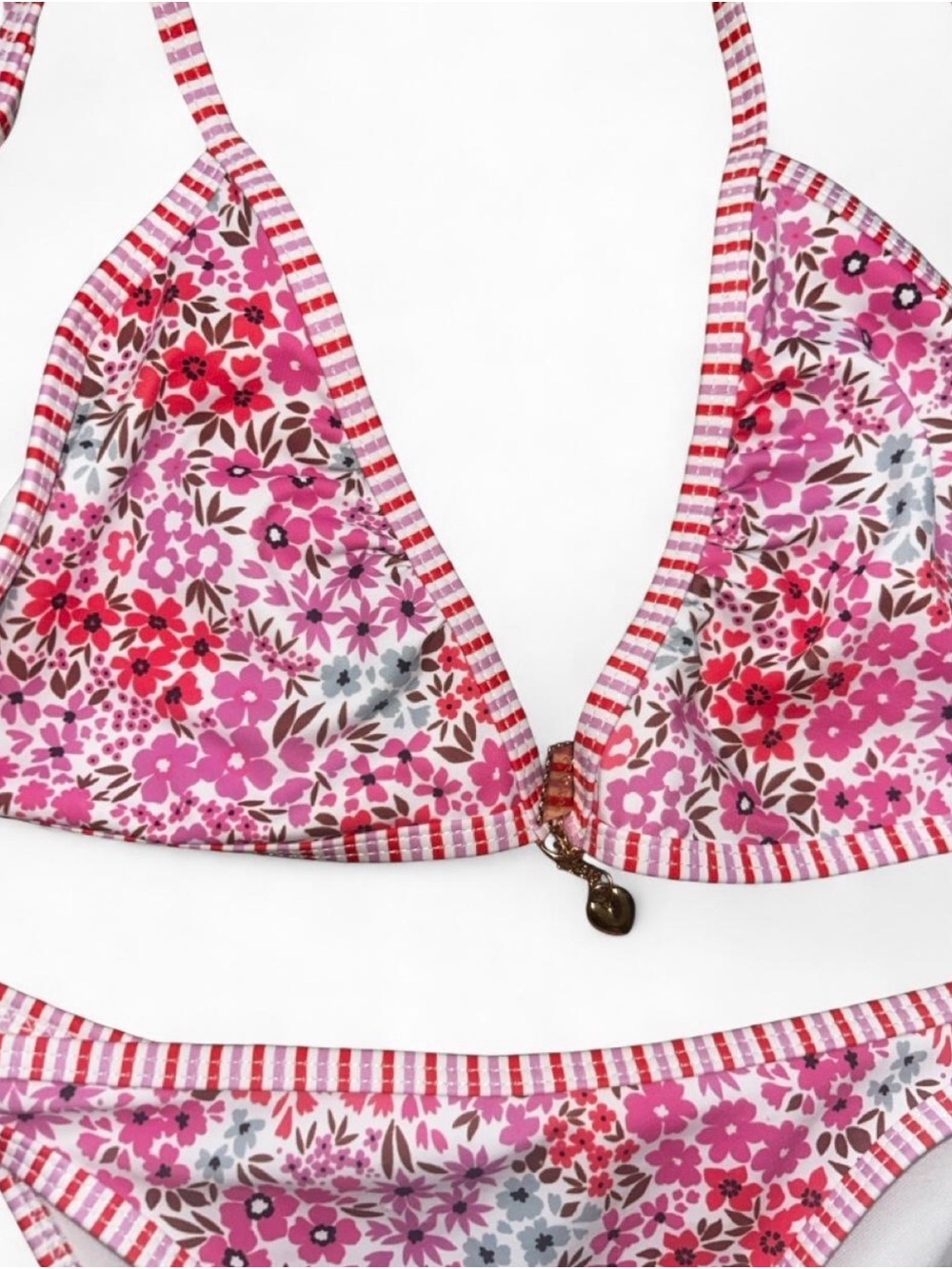 Floral Pink Triangle String Bikini Set - Picture 3 of 5